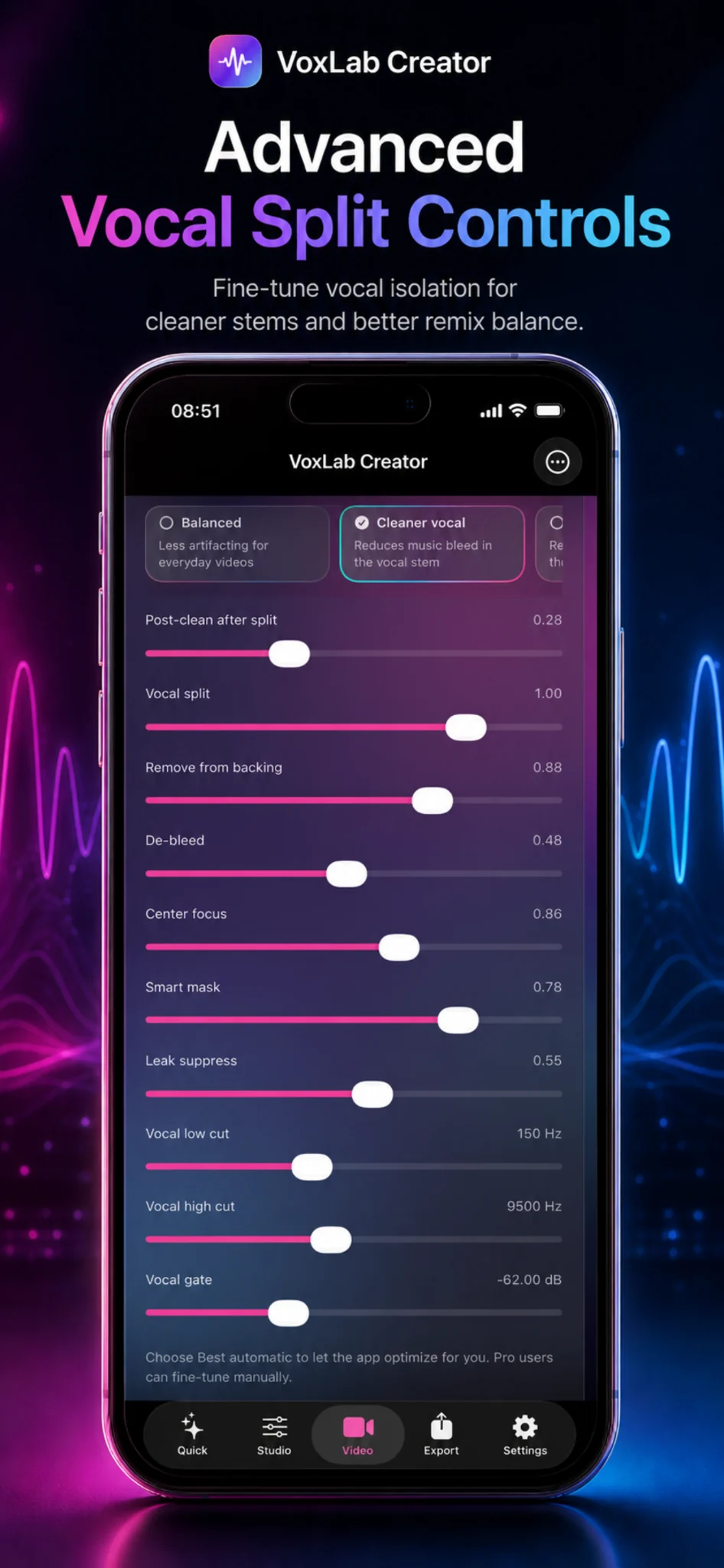 Advanced split controls screenshot
