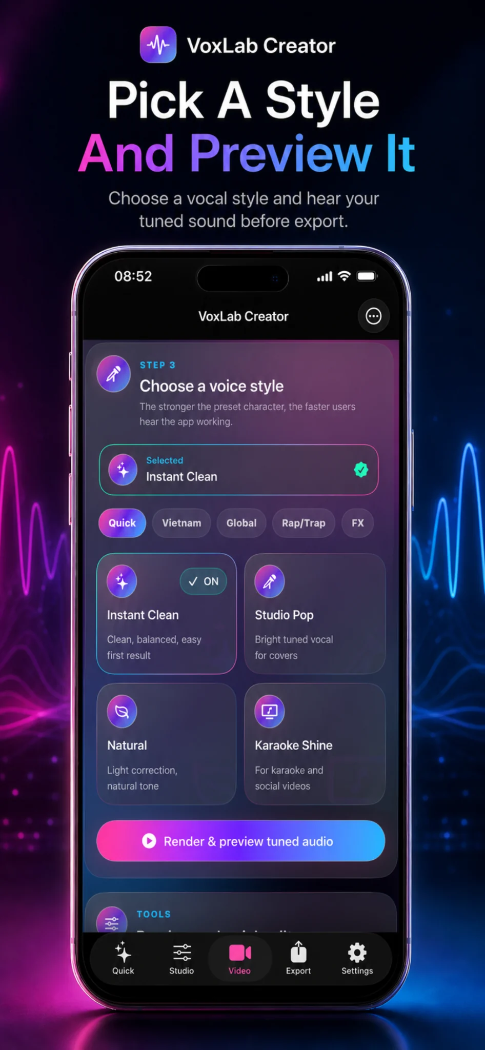 Pick a style and preview it screenshot