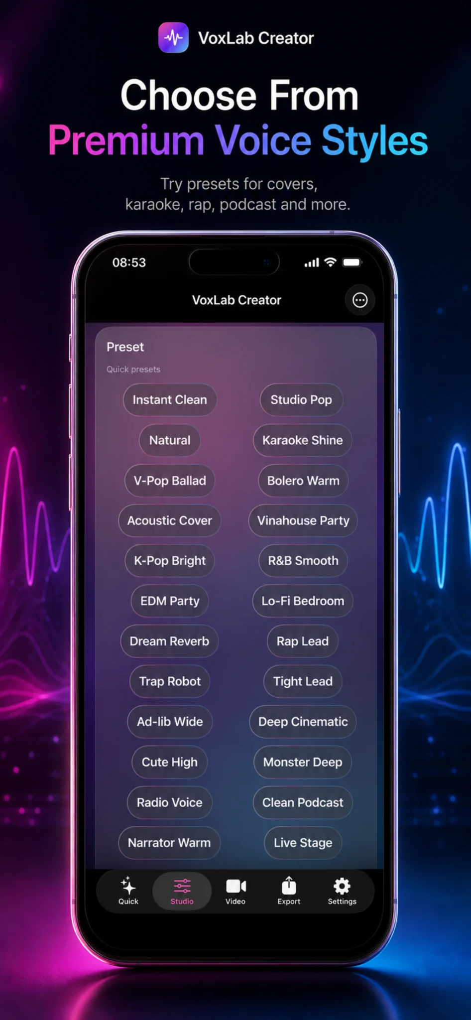 Premium voice styles list screenshot