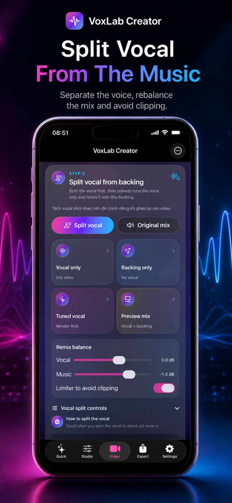 Split vocal from music screenshot