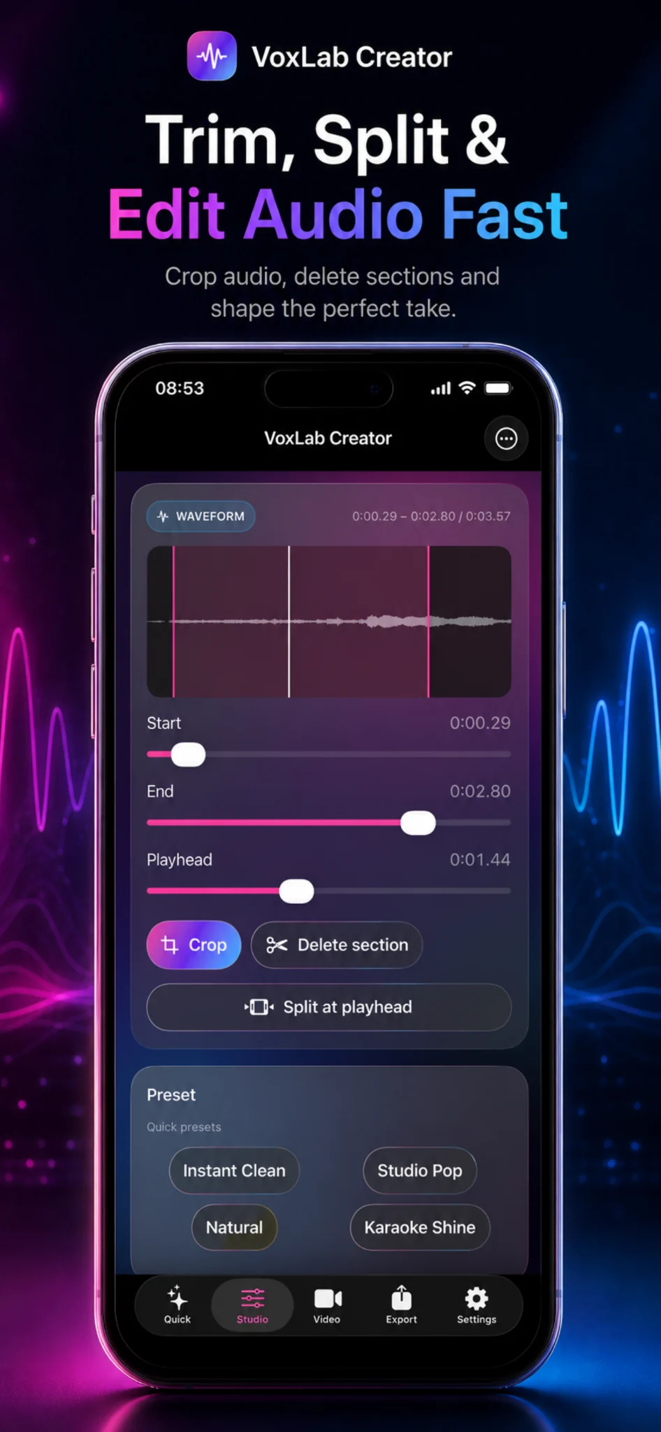 Trim split and edit audio screenshot